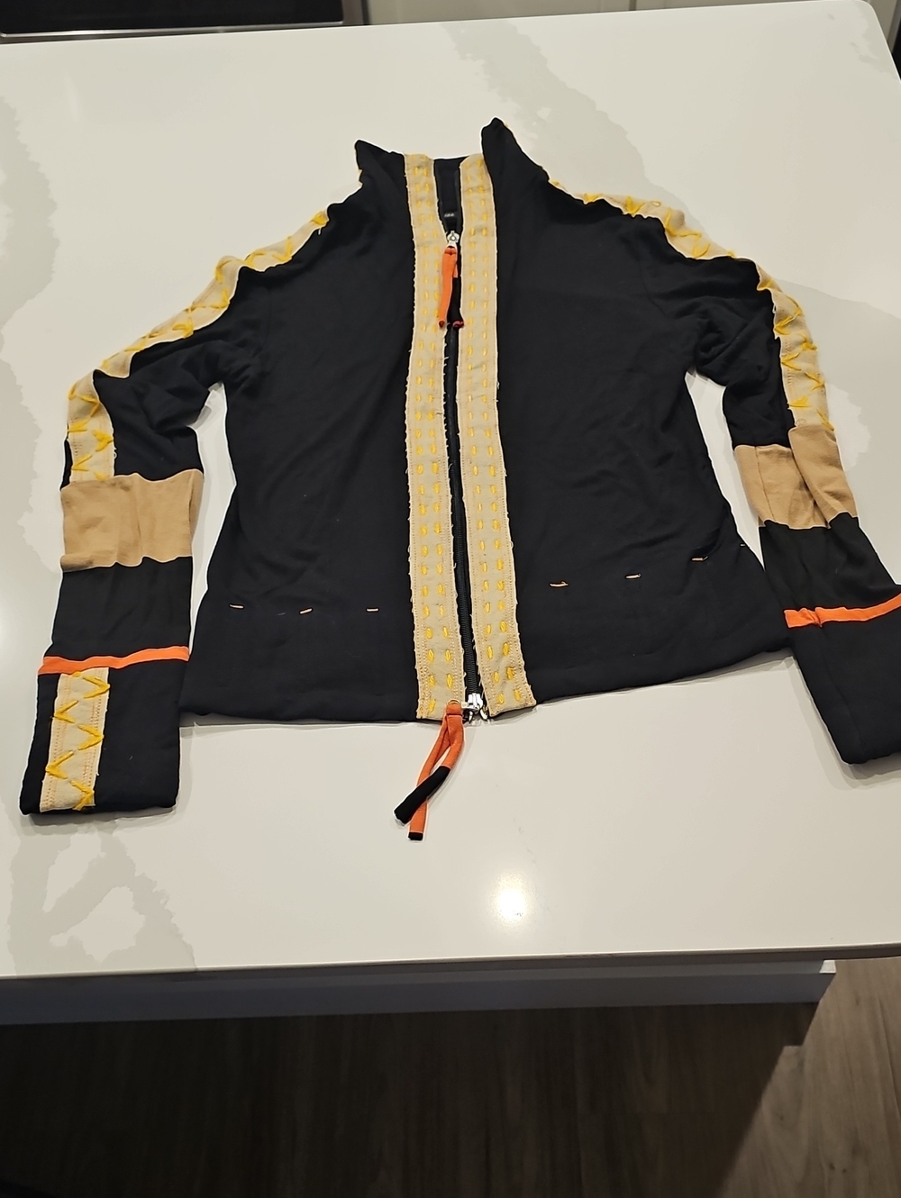 Women’s Black Jacket with Yellow Trim and Orange Accents